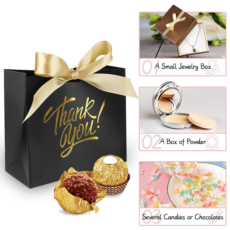 DOYIDE 60 Pack Small Thank You Gift Bags  4.5x1.8x3.9in Party Favor Bags Boxes with Bow Ribbon  Small Paper Gift Bags with Gold Foil Printed  Mini Candy Treat Bags for Birthday Wedding Party Holiday - Image 2